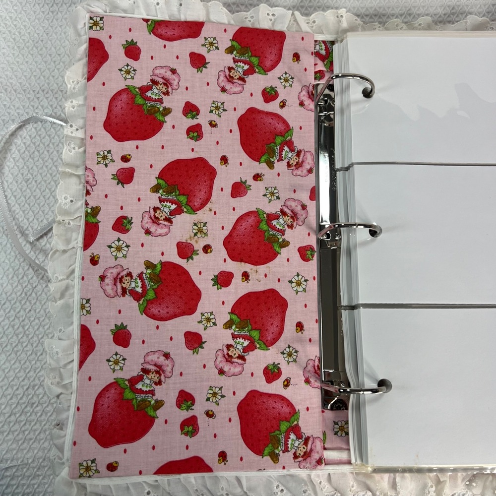 Handmade Strawberry Shortcake Fabric Photo Album 3-Ring Binder Eyelet Lace Pink - Picture 4 of 13